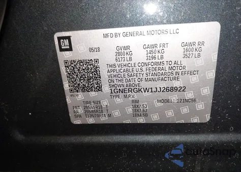 2018 Chevrolet Traverse 1Lt из США, поврежденный, VIN 1GNERGKW1JJ268922